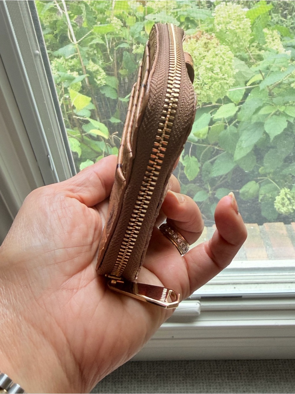 Brahmin Tan Chestnut Croc-Embossed Leather Zip Wallet - Picture 4 of 5